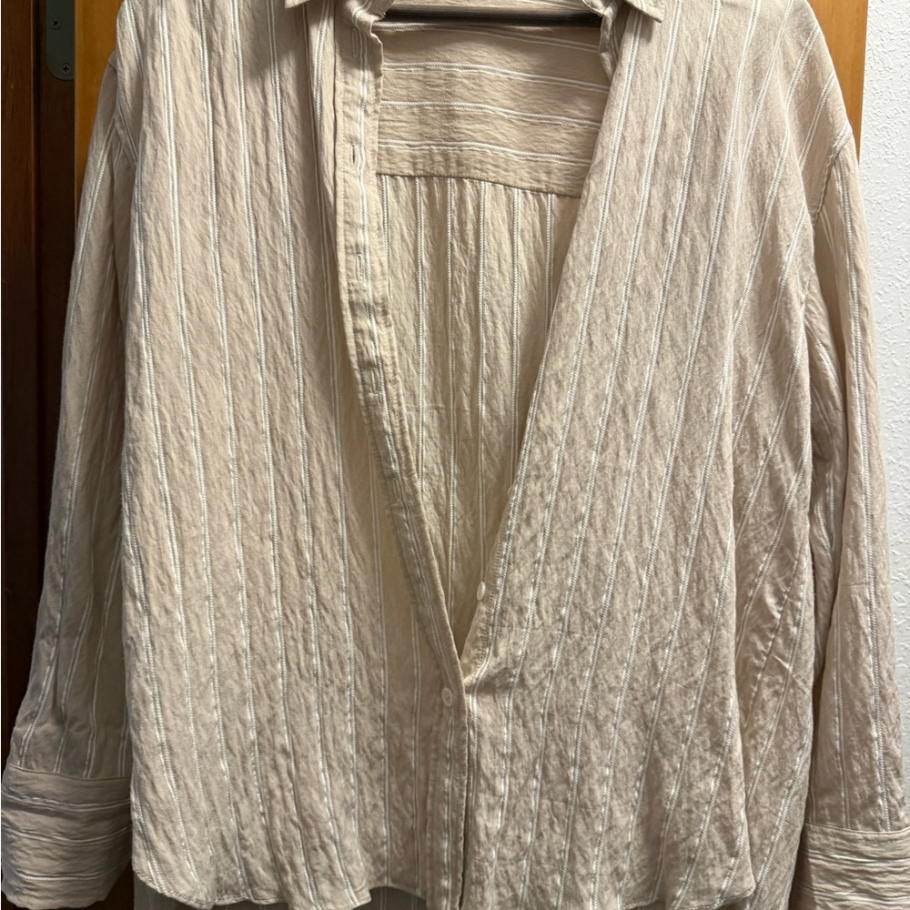 Zara Light Tan Striped Shirt